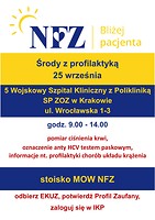 plakat informujący o Środzie z Profilaktyką NFZ w 5 Wojskowym Szpitalu Klinicznym w Krakowie