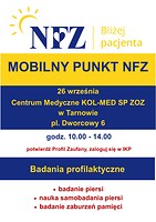 plakat informujący o mobilnym punkcie w Centrum Medycznym KOL-MED w Tarnowie