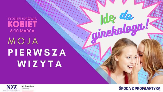 Grafika informacyjna Środa z Profilaktyką. Pierwsza wizyta u ginekologa