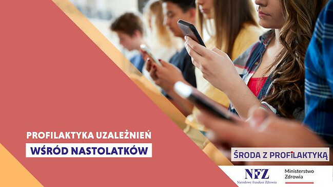 Grafika informacyjna Środa z Profilaktyką. Profilaktyka uzależnień wśród nastolatków