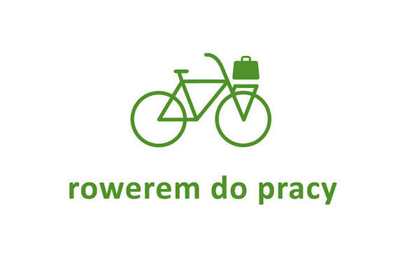 Grafika: rower, Tekst: Rowerem do pracy