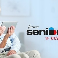 Zdjęcie: kobieta i mężczyzna z tabletem. Tekst: Forum seniora w internecie