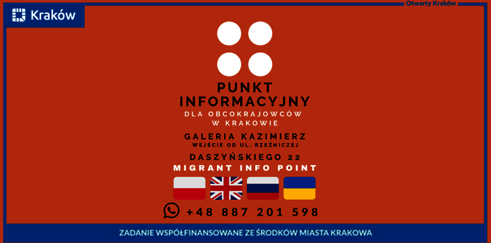Grafika z informacja nt pracy Punktu Informacyjnego dla Obcokrajowców w Krakowie