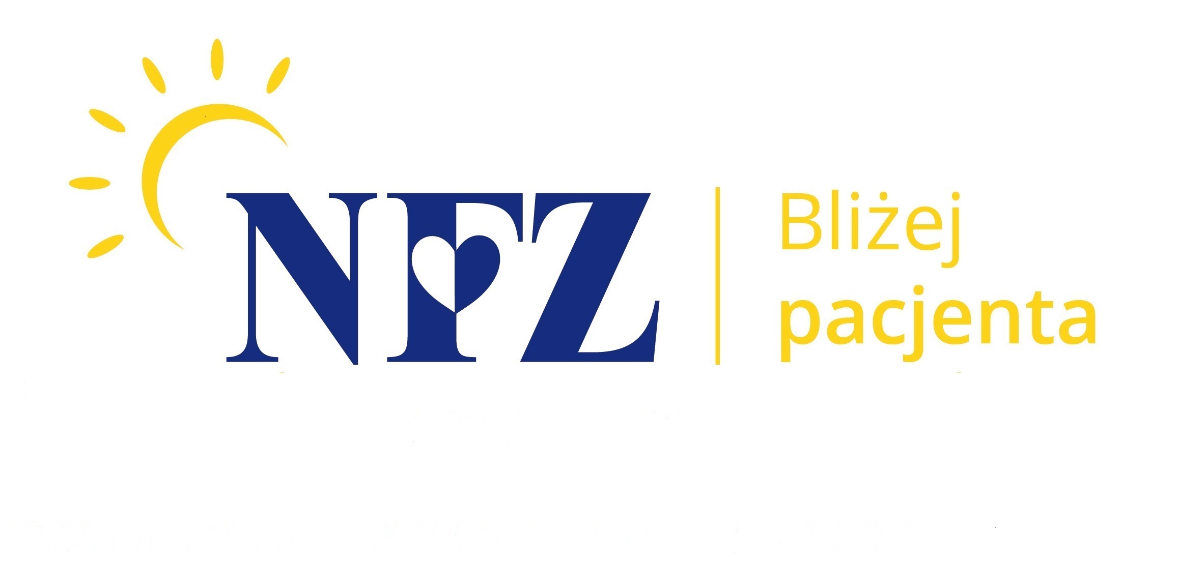 Logo akcji NFZ bliżej pacjenta - granatowe logo NFZ i żółte słoneczko 