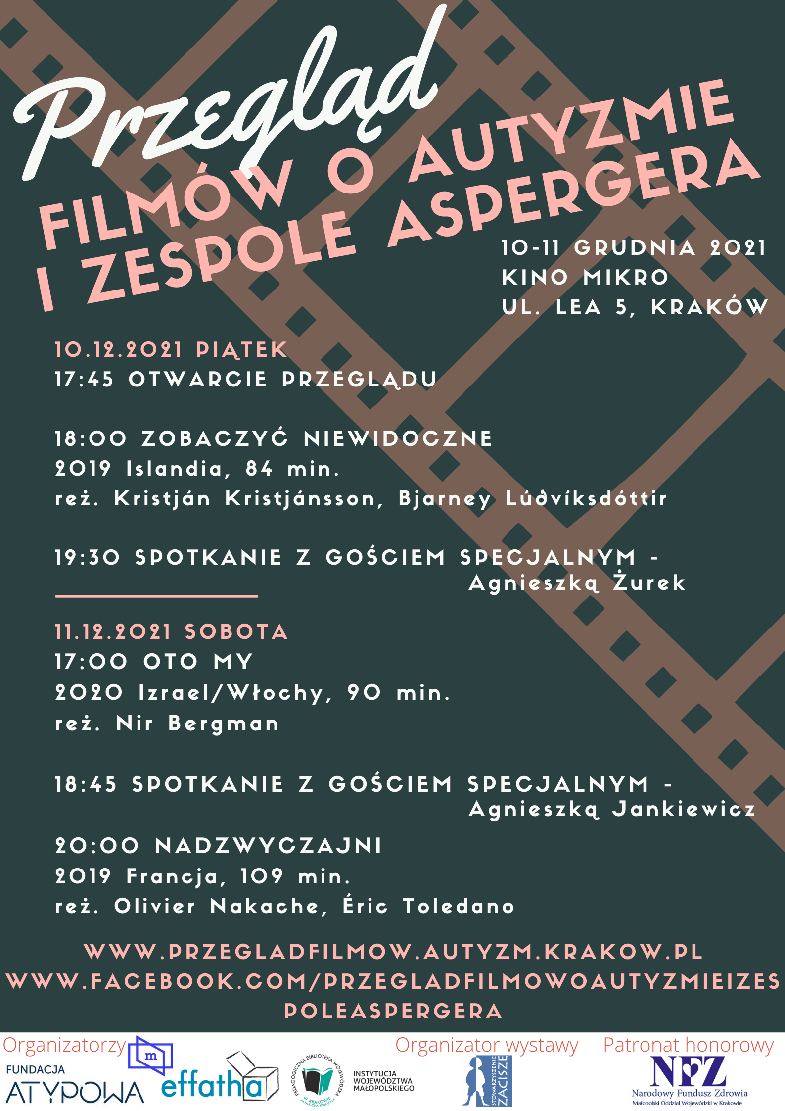 Plakat informujący o Przeglądzie Filmów o Autyzmie i Zespole Aspergera